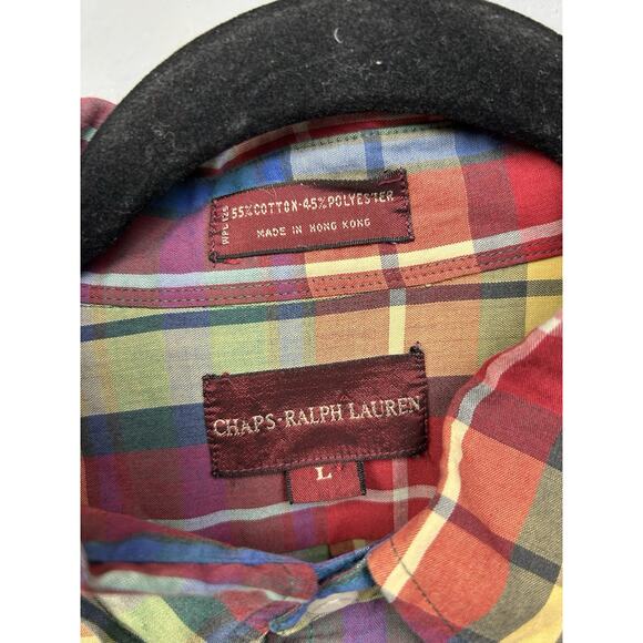 Vintage Chaps Ralph Lauren Shirt Mens Large Plaid Hong Kong Yellow Red Button up - Picture 4 of 8